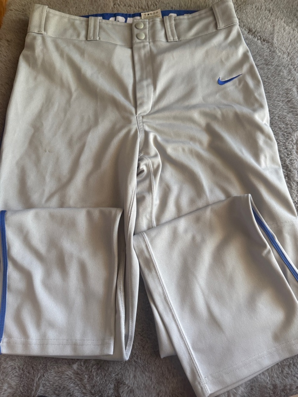 Nike Gray Baseball Pants with Blue Elastic Waistband